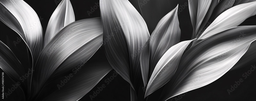 Poster Close-up of elegant leaves creating a stunning black and white pattern
