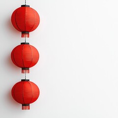 Obraz premium Red Chinese Lanterns Hanging on White Wall: Festive Decoration for Lunar New Year, Spring Festival, and Cultural Celebrations