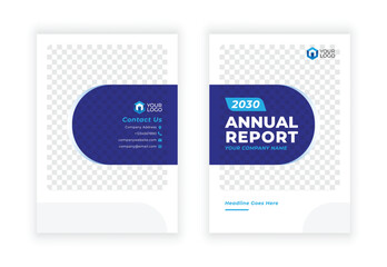 Annual report brochure flyer template, Blue cover design, business advertisement, magazine ads, catalog vector layout in A4 size