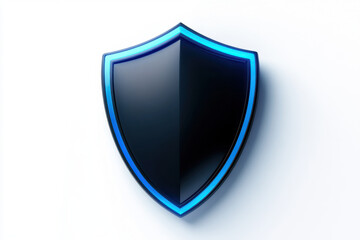 Futuristic shield icon with glowing blue edges, symbolizing protection and security