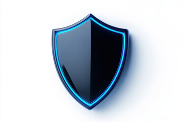 Futuristic shield icon with glowing blue edges, symbolizing protection and security