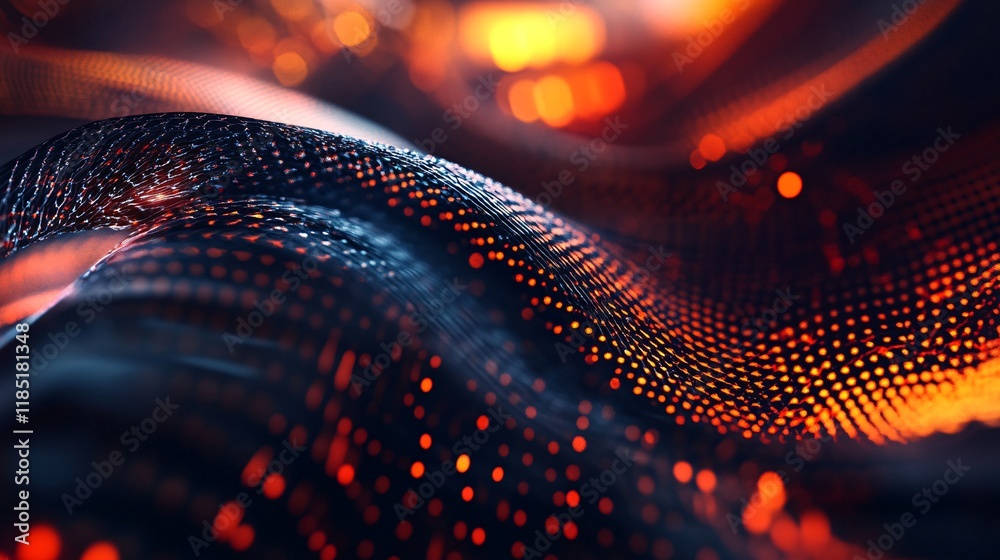 Poster Abstract red and orange particles flowing on dark background