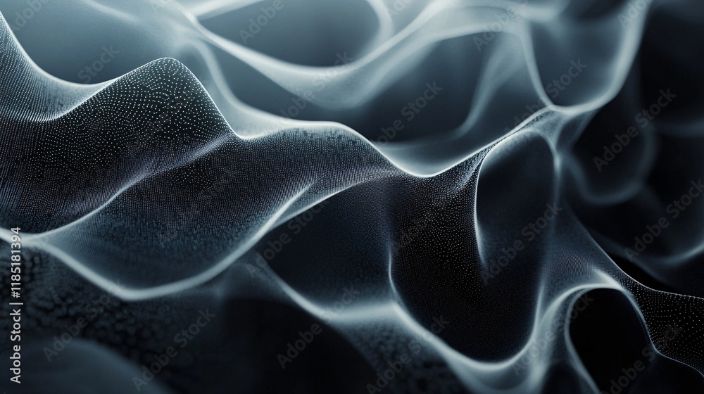 Poster abstract particles forming wavy surface in digital space