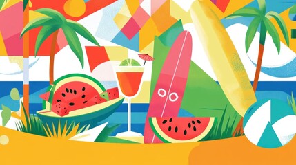 Tropical Summer Beach Cocktail Party Illustration