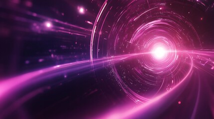 Fototapeta premium Light trails leading to bright light at end of pink digital tunnel