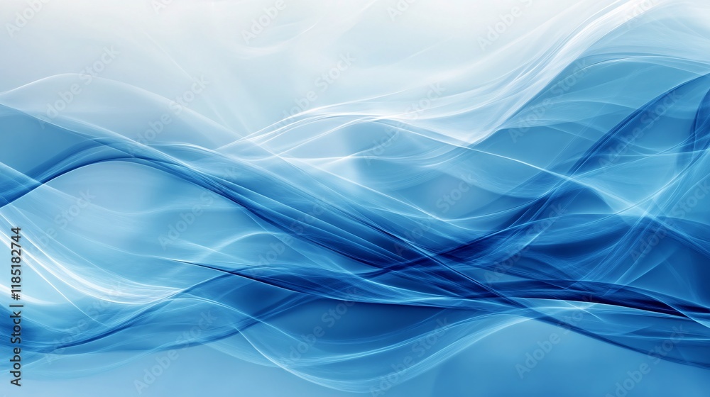 Poster abstract blue white wavy lines background flowing smoothly