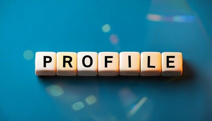 プロフィールを意味する英語のフレーズPROFILEの文字が書かれた光るキューブブロック。 aiで生成