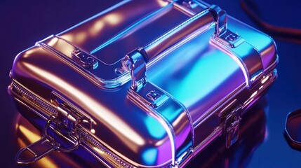 A futuristic metallic briefcase with glowing accents and advanced locking mechanisms 