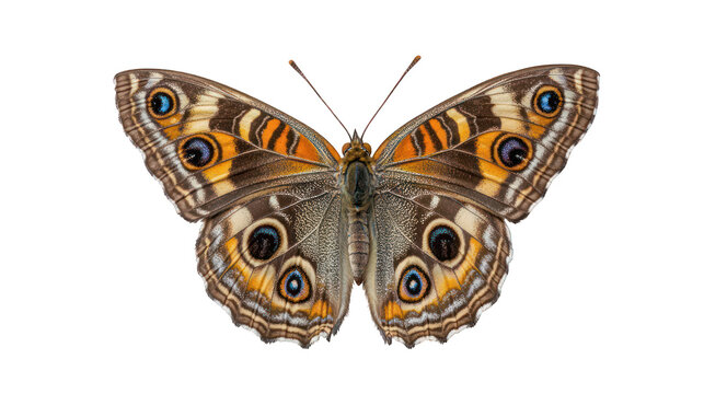 junonia butterfly with its wings fully spread, isolated transparent background