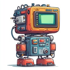 Fototapeta premium Retro Robot: A Whimsical Vintage Tech Cartoon Character Illustration