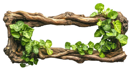 Fototapeta premium A natural frame made of wooden tree branches, isolated transparent background