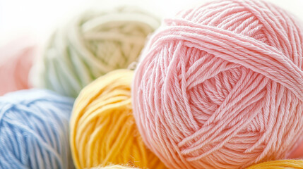 Colorful yarn balls in pastel shades for spring crafting projects