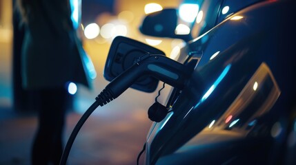 Electric vehicle charging at night.