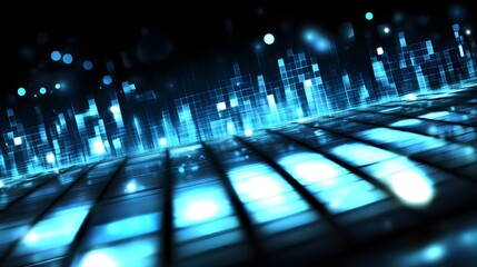 Abstract Blue Digital Grid Cityscape Lightscape