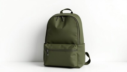 Naklejka premium Olive Green Backpack Standing On White Surface