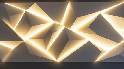 A modern cinema with geometric wall panels and LED backlighting 
