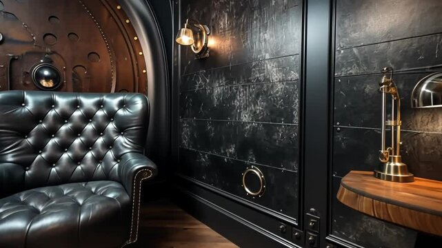 Steampunk inspired airship interior with industrial atmosphere