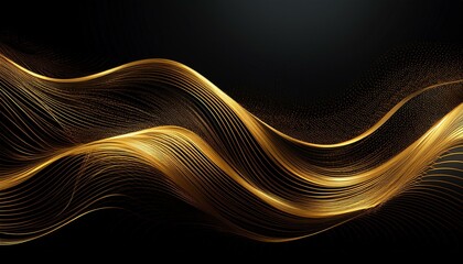 Elegant golden waves on black background. Luxury, abstract art.