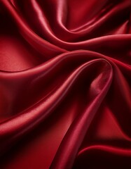Fototapeta premium Luxurious red satin fabric drapes elegantly, showcasing its rich texture and deep color.