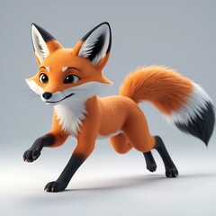 Obraz premium Playful Red Fox in Motion: A 3D Render of a Cute, Cartoonish Fox Running