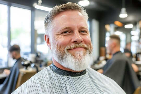 A local barber shop with happy customers enjoying haircuts