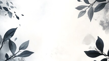 Monochrome Watercolor Painting of Leafy Branches