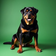 Obraz premium Happy Rottweiler on Green Background