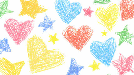 Crayon scribbles of hearts and stars, colorful pattern, flat design illustration. starshade. illustration. Starshade. Illustration