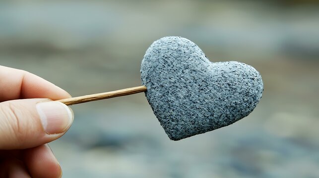 Detailed close-up of a cupid's hand holding an arrow tipped with a heart, isolated on a neutral background.