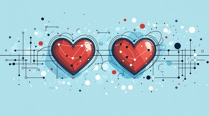 Minimal love icon with two hearts connected by a dotted line.