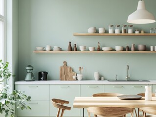 Modern Kitchen Interior Design With Pale Green Walls