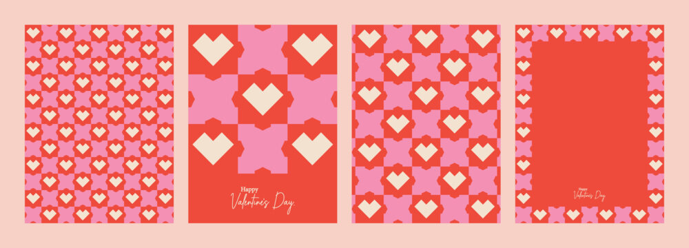 Geometric Happy valentine day background. Trendy simple modern greeting cards. Universal modern artistic templates. lovely posters in pink red colors. February 14.