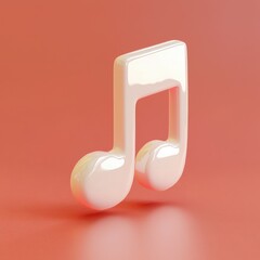 Glossy Musical Note Icon on Smooth Coral Background