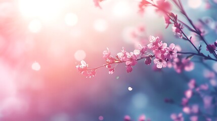 Delicate Pink Blossoms Branching Out In Sunlight