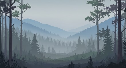 Seamless landscape. Blue mountains in the fog. Vector illustration.
