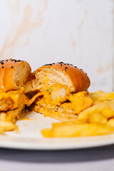 Restaurant food. Various dishes. Clubhouse, pizza, sushi. Traditional food. Fast food. Hamburger