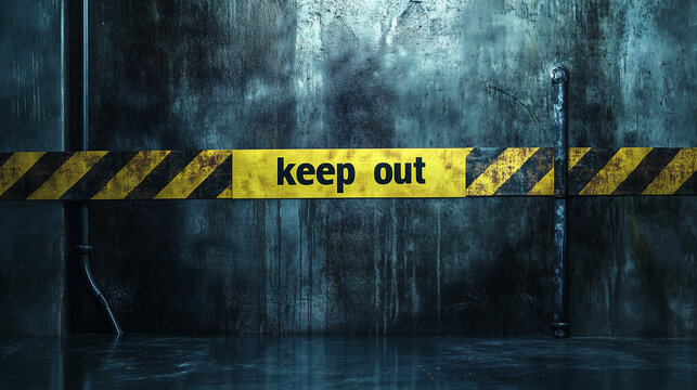 Background image of black concrete wall with yellow and black keep out tape