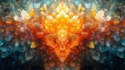 Obraz premium A radiant floral design with bold and colorful stained-glass textures, highlighting artistic symmetry.