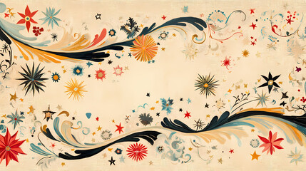 Used antique beige tapestry with flowers, diamonds, stars and waves, circa Flameleaf. Illustration