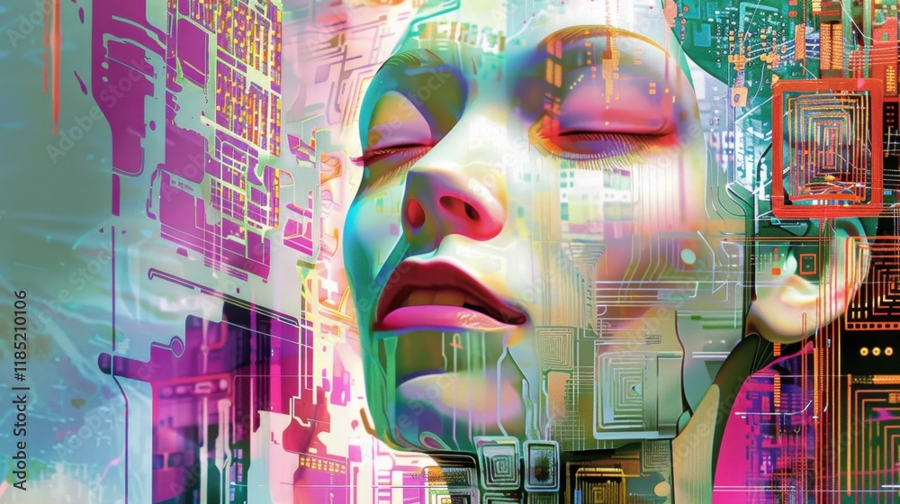 Poster futuristic ai systems seamlessly creating dynamic multimedia stock visuals.