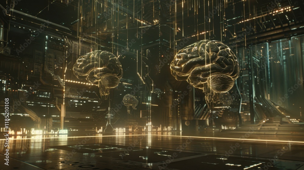 Poster futuristic ai systems seamlessly creating dynamic multimedia stock visuals.