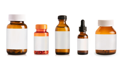 Set of bottles of medicine isolated on white background.