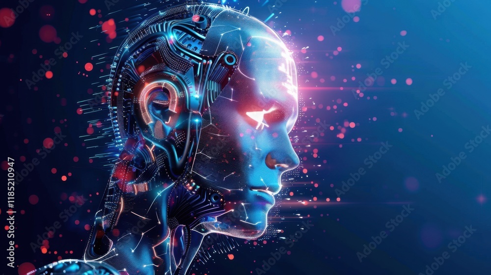 Poster vibrant abstract ai systems dynamically reshaping stock photo processes.