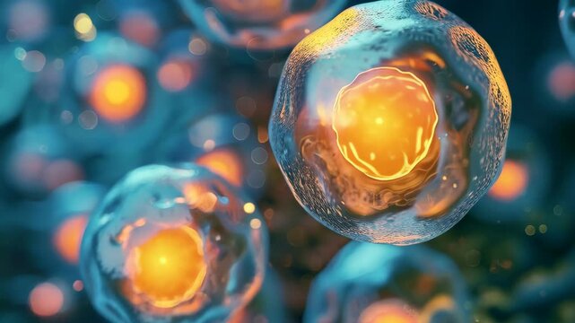 3d animation of Human cell. The cell showing the mitochondria producing energy. Travel inside the human body.