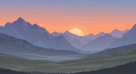 Obraz premium Seamless landscape. Beautiful sunset at mountains. Vector illustration 