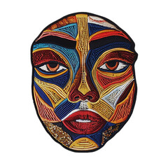 Embroidered applique in the form of a bright theatrical mask, sticker clipart