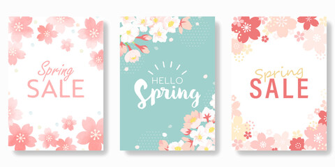 春のセールプロモーションデザインセット ( ベクター素材 カード バナー 招待 縦 )