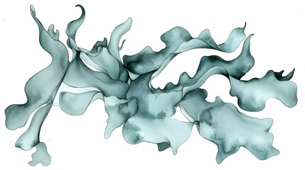Teal abstract ink flowing, white background, design element