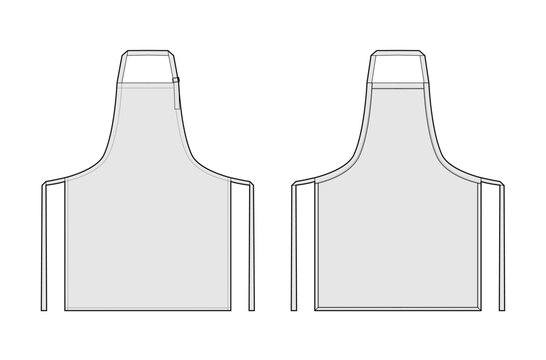 Aprons Classic Bib short technical fashion illustration. Chef uniform for cooking Flat sketch outline apparel template front, back view. Women men unisex CAD mockup isolated on white background