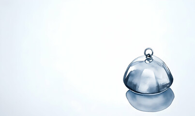 Glass cloche on reflective surface, minimalist backdrop, food presentation
